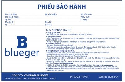 Phiếu bảo hành Blueger